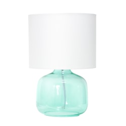 Simple Designs Glass Table Lamp, 13-3/4"H, White Shade/Aqua Base