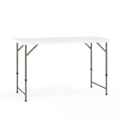 Flash Furniture Height-Adjustable Bi-Fold Plastic Folding Table, 29-1/4"H x 23-3/4"W x 47-3/4"D, Granite White