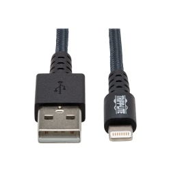 Tripp Lite Heavy Duty Lightning to USB Sync/Charge iPad iPhone Apple 6ft 6' - First End: 1 x 8-pin Lightning Male Proprietary Connector - Second End: 1 x USB Type A Male - 60 MB/s - MFI - Nickel Plated Connector - Gold Plated Contact - Gray