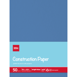 Office Depot® Brand Construction Paper, 9" x 12", 100% Recycled, Bright Blue, Pack Of 50 Sheets