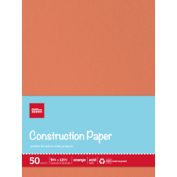 Office Depot® Brand Construction Paper, 9" x 12", 100% Recycled, Orange, Pack Of 50 Sheets