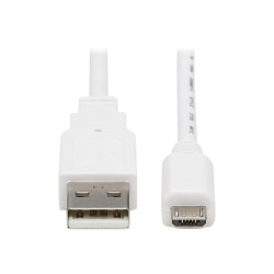 Tripp Lite Safe-IT USB-A to USB Micro-B Antibacterial Cable M/M, USB 2.0, White, 6 ft. - First End: 1 x Type A Male USB - Second End: 1 x Type B Male Micro USB - 480 Mbit/s - Shielding - Nickel Plated Connector - VW-1 - 28 AWG - White