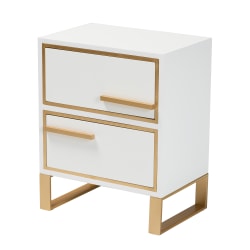 Baxton Studio Giolla Contemporary Glam Metal 2-Drawer End Table, 22"H x 17-3/4"W x 11-13/16"D, White/Gold