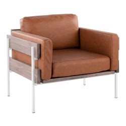 LumiSource Kari Farmhouse Faux Leather Accent Chair, White/Gray/Camel