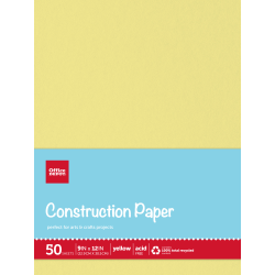 Office Depot® Brand Construction Paper, 9" x 12", 100% Recycled, Yellow, Pack Of 50 Sheets