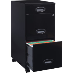 Lorell SOHO 18" 3-Drawer File Cabinet - 14.3" x 18" x 29.5" - 3 x Drawer(s) for Accessories, File - Letter - Locking Drawer, Glide Suspension, Casters - Black - Baked Enamel - Steel - Recycled - Assembly Required