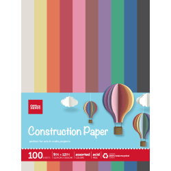 Office Depot® Brand Construction Paper, 9" x 12", 100% Recycled, Assorted Colors, Pack Of 100 Sheets
