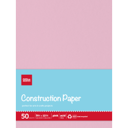 Office Depot® Brand Construction Paper, 9" x 12", 100% Recycled, Pink, Pack Of 50 Sheets
