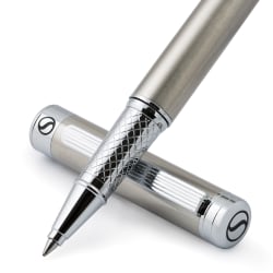 Scriveiner Classic Rollerball Pen, Medium Point, 0.7 mm, Steel/Silver Barrel, Black Ink