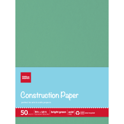 Office Depot® Brand Construction Paper, 9" x 12", 100% Recycled, Bright Green, Pack Of 50 Sheets