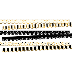 Barker Creek Double-Sided Scalloped Borders, 2-1/4" x 36", Black & Gold, 13 Strips Per Pack, Set Of 3 Packs