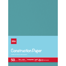 Office Depot® Brand Construction Paper, 9" x 12", 100% Recycled, Turquoise, Pack Of 50 Sheets