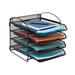 Mind Reader Wall Mountable 4-Tier Paper Tray Desktop Organizer, 11-1/2"H x 14-1/4"W x 11-1/2"D, Black