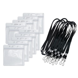 COSCO CDC Vaccine Card Holders, 4-5/16" x 4-7/16", Clear/Black, Pack Of 10 Holders/Lanyards