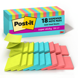 Post-it® Notes Super Sticky Pop-Up Notes, 1620 Total Notes, Pack Of 18 Pads, 3" x 3", Supernova Neons Collection, 90 Notes Per Pad