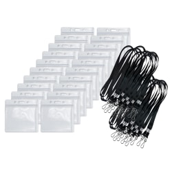 COSCO CDC Vaccine Card Holders, 4-5/16" x 4-7/16", Clear/Black, Pack Of 20 Holders/Lanyards