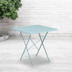 Flash Furniture Oia Commercial Grade 28" Square Indoor-Outdoor Steel Folding Patio Table, 28"H x 28"W x 28"D, Sky Blue