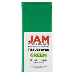 JAM Paper® Tissue Paper, 26"H x 20"W x 1/8"D, Green, Pack Of 10 Sheets