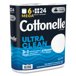 Cottonelle® Ultra CleanCare Toilet Paper, Strong Tissue, Mega Rolls, Septic Safe, 1-Ply, White, 284/Roll, 6 Rolls/Pack, 36 Rolls/Carton