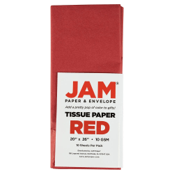 JAM Paper® Tissue Paper, 26"H x 20"W x 1/8"D, Red, Pack Of 10 Sheets