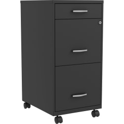 LYS NuSparc 18" 3 Drawer Steel Mobile File Cabinet, Black, 1 Each