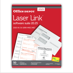 Office Depot® W-2/1099 Laser Form Sets With Envelopes And Software, 6-Part/4-Part, 8-1/2" x 11", Pack Of 50 Form Sets, 1202325
