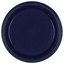 Amscan Round Plastic Plates, 10-1/4", True Navy, Pack Of 40 Plates