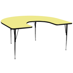 Flash Furniture Horseshoe Activity Table With Height-Adjustable Legs, 30-1/8" x 60", Yellow