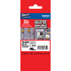 Brother® TZe-S251 Black-On-White Extra-Strength Industrial Tape, 1" x 26'