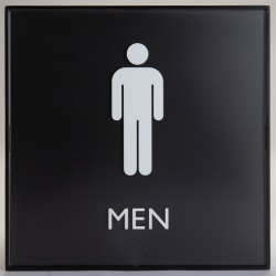 Lorell Men's Restroom Sign - 1 Each - Men, Toilette Men Print/Message - 8" Width x 8" Height - Square Shape - Surface-mountable - Easy Readability, Injection-molded - Restroom, Architectural - Plastic - Black