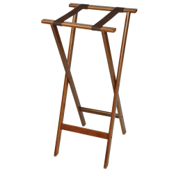 CSL Deluxe Wood Back Saver Tray Stands, 38"H x 18-1/2"W x 17"D, Dark Finish/Brown Straps, Set of 5 Stands