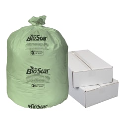 Highmark™ Bio Star Compostable 1-mil Trash Can Liners, 32 Gallons, Green, Pack Of 150