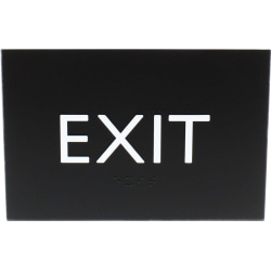 Lorell Exit Sign - 1 Each - 4.5" Width x 6.8" Height - Rectangular Shape - Surface-mountable - Easy Readability, Braille - Indoor - Plastic - Black, Black