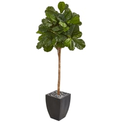 Nearly Natural Fiddle Leaf Fig 71"H Artificial Tree With Planter, 71"H x 28"W x 26"D, Green/Black