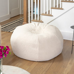 Flash Furniture Oversized Bean Bag Chair For Kids And Adults, Natural Sherpa