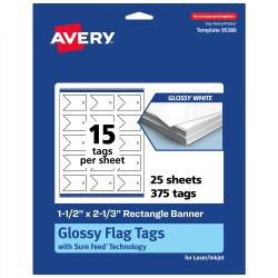 Avery® Print-To-The-Edge Flag Tags With Sure Feed® Technology, 1-1/2"x2-1/3" Rectangle Banner, Glossy White, Pack Of 375