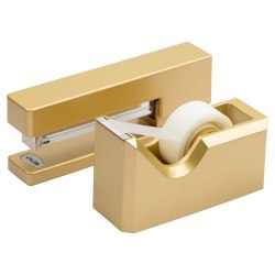 JAM Paper® 2-Piece Office And Desk Set, 1 Stapler & 1 Tape Dispenser, Gold