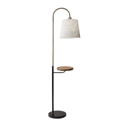 Adesso® Jeffrey Shelf Floor Lamp with USB Port, 65"H, White Shade/Black/Brass Base
