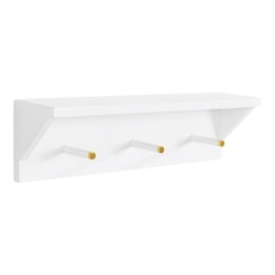 Kate and Laurel Adlynn Wall Shelf With Pegs, 5"H x 18"W x 4"D, White