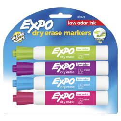 EXPO® Low-Odor Dry-Erase Markers, Chisel Point, Assorted Fashion Colors, Pack Of 4