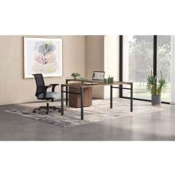 HON® Mod 66"W L-Station Table Writing Desk With Mobile Pedestal, Sepia Walnut/Black/Cool Neutral