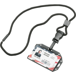 SKILCRAFT RFID Card Holder Lanyard, Horizontal, Vertical, 3.8"H x 2.5"W x 36"D, Plastic, Clear, Black, 1 Dozen, TAA Compliant
