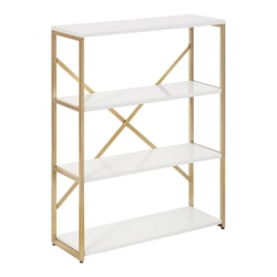 Kate and Laurel Ascott 4-Tier Wall Shelves, 31-13/16"H x 24"W x 8-3/16"D, White/Gold