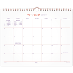 Mead® Color Pop 2027 15-Month Monthly Wall Calendar, Fuchsia, Medium, 12" x 15"