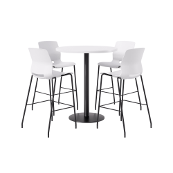 KFI Studios Proof Bistro Round Pedestal Table With Imme Barstools, 4 Barstools, 36", Designer White/Black/White Stools