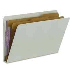Smead® Pressboard Classification Folders With SafeSHIELD® Fasteners, End-Tab, 2 Divider, Legal Size, 60% Recycled, Gray/Green, Pack Of 10