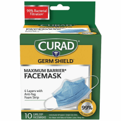 Curad Medical-grade FaceMasks - Recommended for: Healthcare - Comfortable, Breathable, Adjustable Nose Guard, Fluid Resistant, Earloop Style Mask - Fog, Fluid, Bacteria, Pollen, Dust Protection - White - 10 / Box