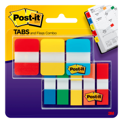 Post-it® Tabs and Flags Combo Pack - Red, Yellow, Blue, Green, Orange - Sticky, Adhesive - 136 / Pack