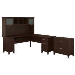 Bush Furniture Somerset L Shaped Desk With Hutch And Lateral File Cabinet, 72"W, Mocha Cherry, Standard Delivery