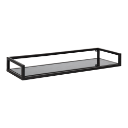 Kate and Laurel Blex Metal And Glass Wall Shelf, 3"H x 24"W x 8"D, Black
